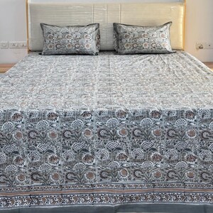 Jaipuri Block Printed Queen Bedding Set, Organic Cotton Bed Sheets With Pillowcase, Luxury Floral Bedspread, Boho Bedroom Decor, Unique Gift
