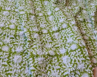 Handblock Kantha Quilt, Jaipuri Floral Bedspread, Bohemian Bedding, Indian Kantha Blanket, Indian Kantha Throw, Floral BedspreadHome Decor