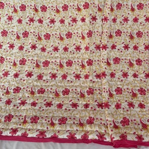 Anokhi Hand Block Printed Jaipur Quilt, Reversible Indian Floral Bedspread, 100% Organic Cotton Quilt, Queen Bedding Comforter,Jaipuri Razai