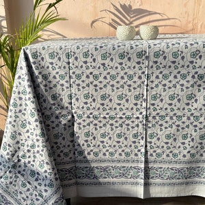 Hand Block Print Table Cloth, Printed Table Cover, Kitchen Dining Boho Table cloth, Floral Cotton Table Cover, Valentine&#39;s Day Decor, gifts