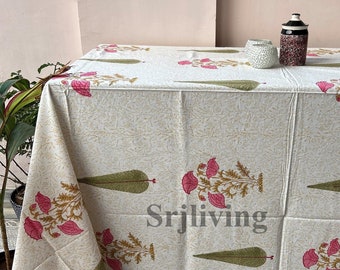 Indian Cotton Table Cover, Block Printed Table Cloth, Cotton Table Cloth, Floral Table Cover,Dinning Table Cloth Cover,6 Seater Table Cover