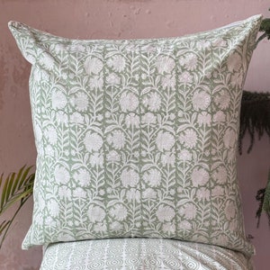Block Printed Floral Cotton Cushion Cover Set: Reversible Pillow Sham