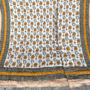 Anokhi Block Printed Quilt, Reversible Floral Cotton Bedding Set, Artisan Crafted Queen Size Bedspread Blanket, Boho Bedroom Comforter, Gift