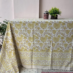 Block Print Cotton Tablecloth, Boho Dining Table Cover, Traditional Table cloths, Indian Cotton Tablecloth, Floral Table Cover, Party Decor