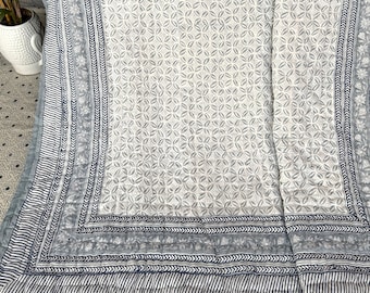 Hand Block Print Floral Quilt: Reversible Jaipuri Cotton Bedspread