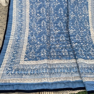 Indian Anokhi Block Print Quilt, Reversible Jaipuri Razai, Queen Size Cotton Bedspread Comforter, Handmade Floral Razai, Bedroom Decor Gifts