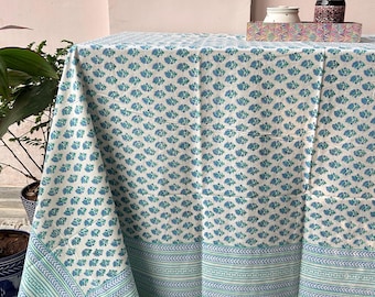 Indian Block Printed Cotton Tablecloth: Boho Floral Dining Cover