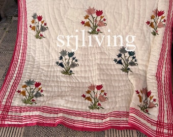 Srjliving Handgefertigte Patchworkdecke, King Size Quilt, Queen Size Quilt, King Size Tröster, indische Decke, Block Print Quilt, indische Tagesdecke