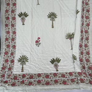 Indian Hand Block Printed Cotton Quilt, Anokhi Jaipur Quilt, Reversible Floral Bedding Coverlet, Vintage Style Comforter Set, Cozy Bedspread