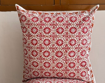 Hand Block Printed Floral Cushion Cover: Bohemian Cotton Pillow