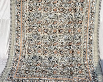 Hand Block Print Cotton Quilt, Reversible Queen Floral Bedding, Jaipur Famous Bedspread