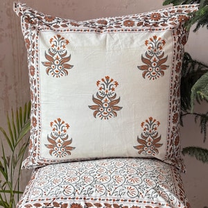 Indian Hand Block Print Floral Pillow Cover, Boho Style Cushion cover, Reversible Decorative Pillow Cover, Rustic Throw Sofa Cushion Set