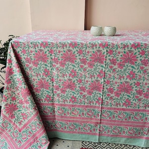 Block Print Table Cloth, Vintage Floral Cotton Tablecloth, French Dining Table Cover, Wedding Event, Jaipur Tablecloth, Holiday Party Decor
