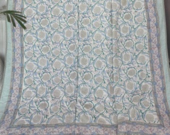 Anokhi Block Printed Floral Bedspreads, Reversible Jaipuri Cotton Quilt, Full Size Bedding Coverlet