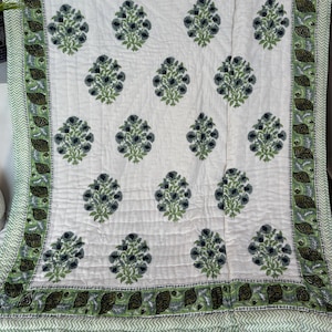 Indian Jaipuri Block Printed Quilt, Reversible Jaipuri Razai, Unique Floral Bedding Set, Queen Size Bedspread Blanket, Boho Cotton Comforter