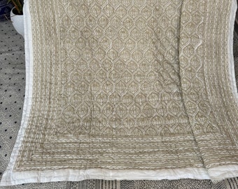 Anokhi Hand Block Printed Cotton Quilt: Boho Floral Bedspread