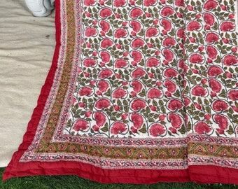 Hand Block Printed Quilt, Hand Stitched Floral Block Print Quilt, King Size, Jaipur Rajai Cotton Throw Blanket, Lightweight Soft Comforter