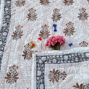 Block Print Baby Quilt, Floral Quilted Nursery Blanket, 100% Organic Cotton Lightweight Crib Bedding, New Born Baby Comforter, Easter Sale