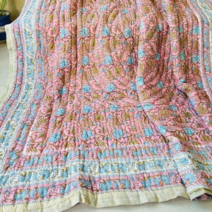 Indian Beautiful Hand Block Print Quilt, Jaipuri Reversible Quilt, Handmade Floral Quilt, Jaipuri Razai, Comforter Bedspread, Throw Blanket