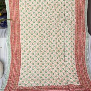 Anokhi Block Print Quilt, Reversible Floral Cotton Bedding Set, Artisan Crafted Queen Size Bedspread Blanket, Boho Bedroom Comforter
