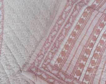 Hand Block Printed Jaipuri Quilt: Reversible Organic Cotton King Bedspread