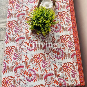 Jaipuri Print Table Cloth Indian Handmade Table Linens, Flower Block Print TableCloth Kitchen Table Cover, Dinning Cover, Farmhouse Decor image 4