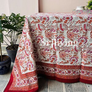 Jaipuri Print Table Cloth Indian Handmade Table Linens, Flower Block Print TableCloth Kitchen Table Cover, Dinning Cover, Farmhouse Decor image 3