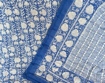 Indian Hand Block Printed Cotton Quilt, Reversible Queen Bedding Quilt