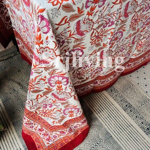 Jaipuri Print Table Cloth Indian Handmade Table Linens, Flower Block Print TableCloth Kitchen Table Cover, Dinning Cover, Farmhouse Decor image 8