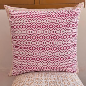 Block Printed Cotton Cushion Cover, Reversible Pink Pillowcases, Sofa Pillow Set, Bohemian Shams, Decorative Throw Pillow Cover, Home Decor
