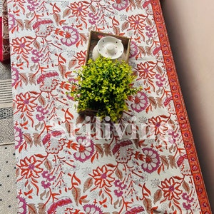 Jaipuri Print Table Cloth Indian Handmade Table Linens, Flower Block Print TableCloth Kitchen Table Cover, Dinning Cover, Farmhouse Decor image 7