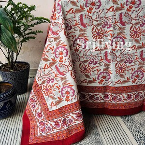 Jaipuri Print Table Cloth Indian Handmade Table Linens, Flower Block Print TableCloth Kitchen Table Cover, Dinning Cover, Farmhouse Decor image 5
