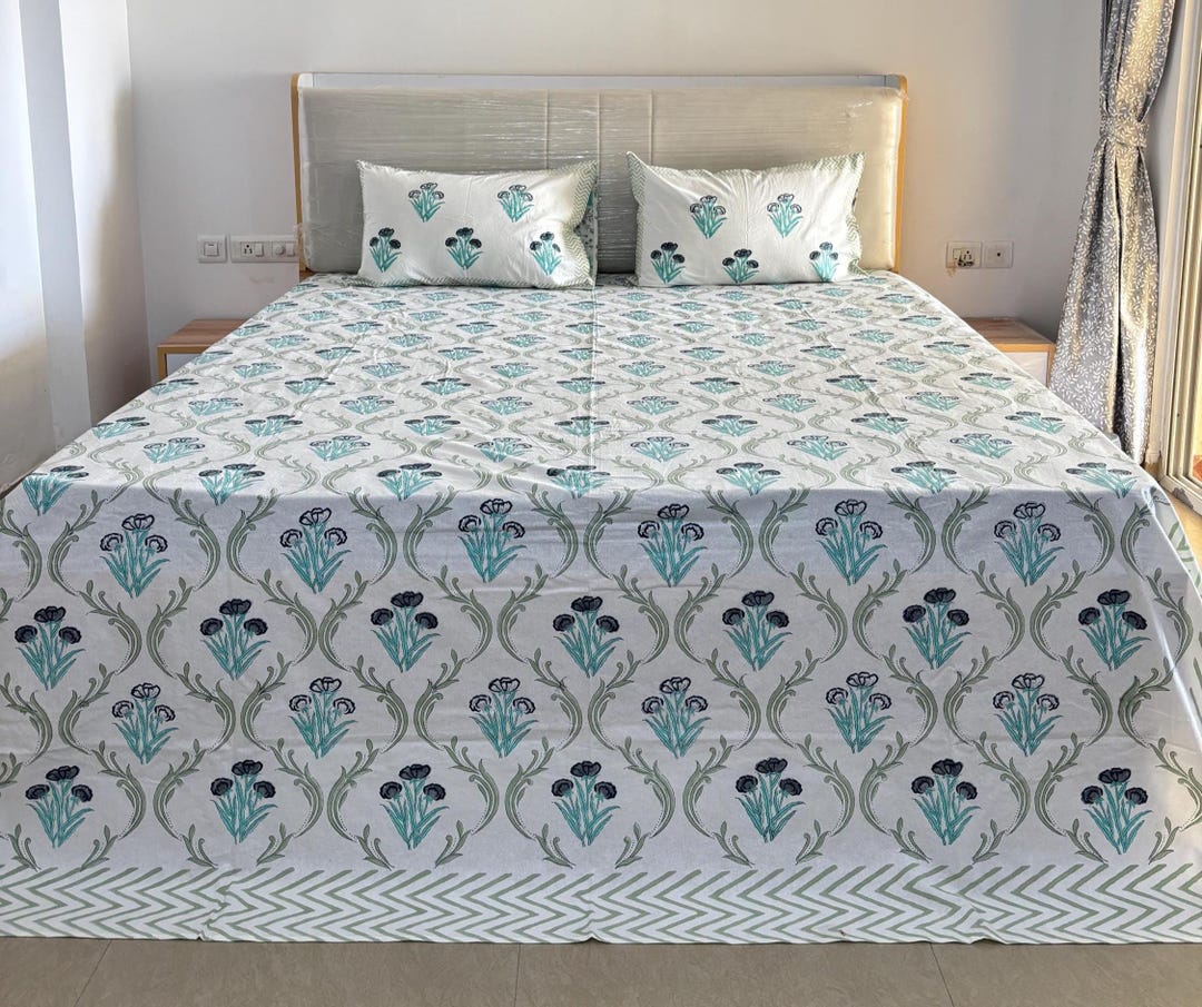 Handmade Indian Block Print Bed Sheet Set: Floral Boho Bedding - Etsy