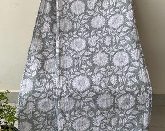 Hand Block Print Kantha Quilt, Indian Cotton Floral Bedspread, King Size Quilt, Vintage Blanket