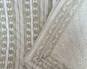 Hand Block Print Cotton Quilt, Anokhi Jaipur Quilt Bedding Set, Reversible Queen Size Bedspread
