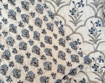 Anokhi Hand Block Printed Cotton Quilt, Reversible Bedspread Comforter