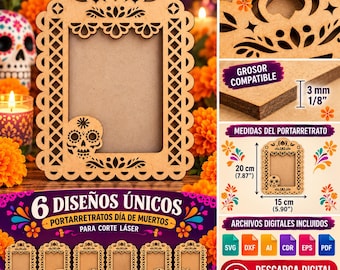 Day of the Dead Photo Frame SVG, Papel Picado Photo Frame, Laser Cut File