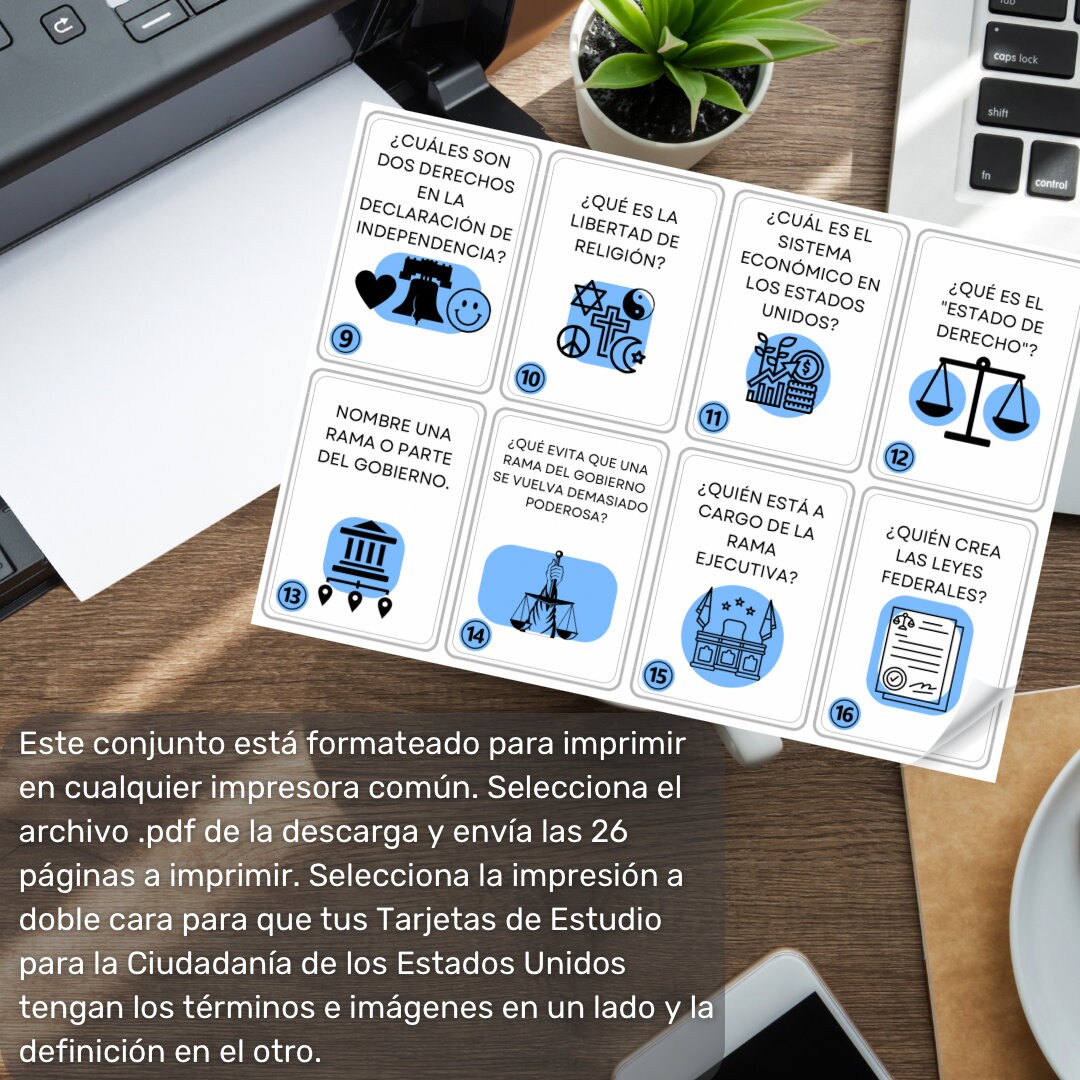 Spanish US Citizenship Flashcards, USCIS, 2024, Digital Download, US