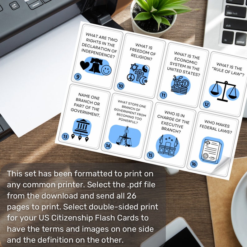 US Citizenship Flashcards, USCIS, 2024, Digital Download, US