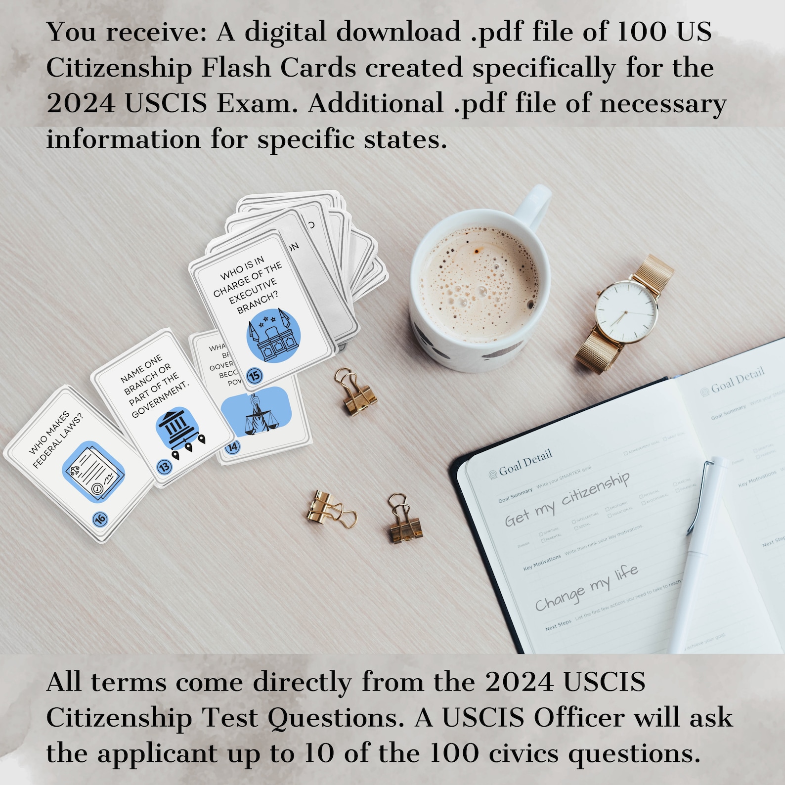 US Citizenship Flashcards, USCIS, 2025, Digital Download, US