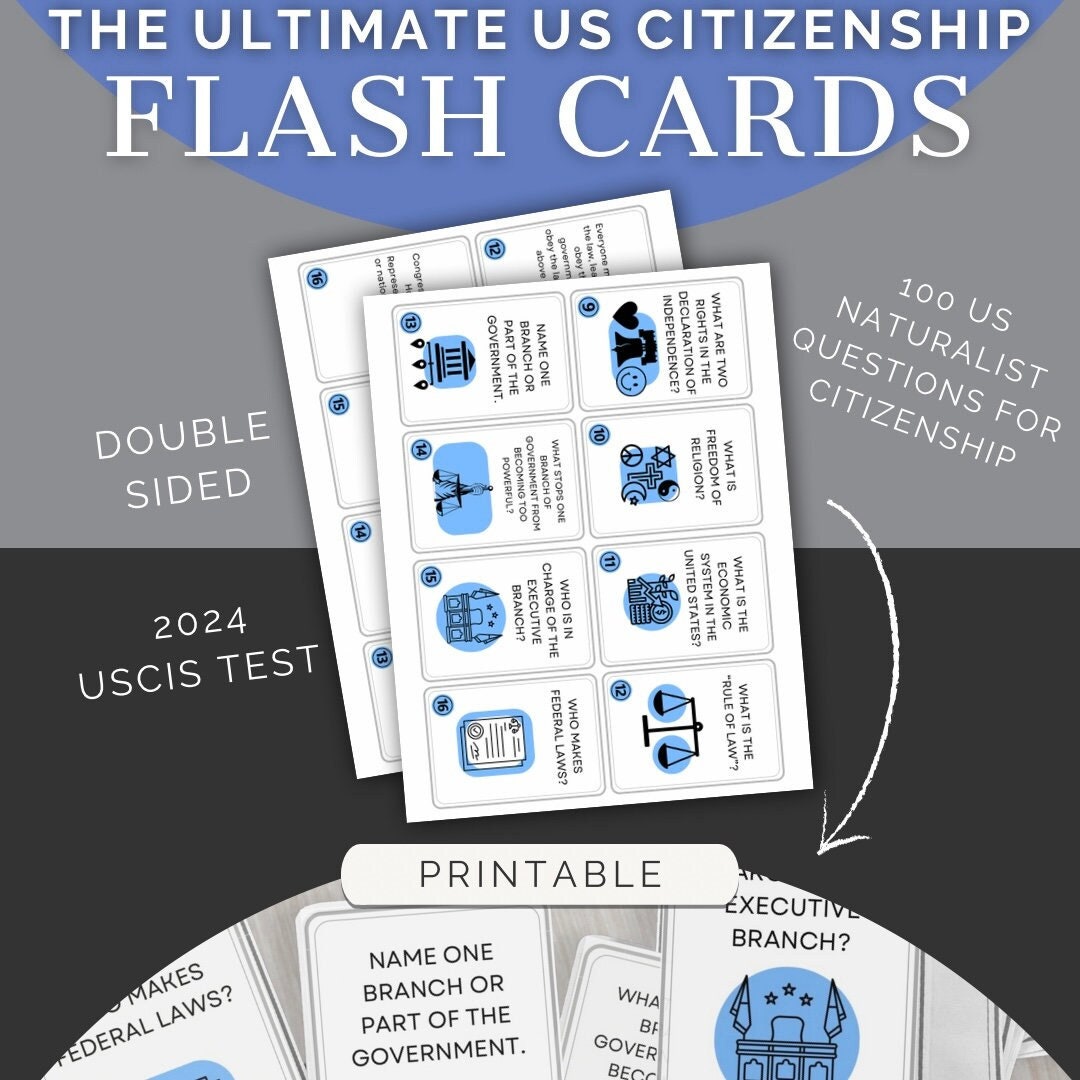 US Citizenship Flashcards, USCIS, 2024, Digital Download, US Immigration Flash Cards, American