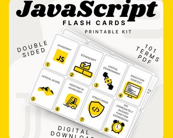 JavaScript Flashcards: JSE Certification Exam Prep | Coding Study Guide PDF Digital Download