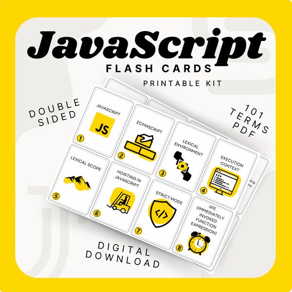 JavaScript Flashcards, JSE Certification, Digital Download, CISSP, Jsa, AWS, CompTIA, Developer, Learn To Code, Java, Coding, Cs, Js, Cjsd