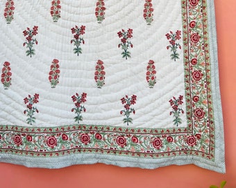 Anokhi Indian Jaipuri Block Print Quilt Printed Reversible Razai Cotton Handmade Floral Quilt, Jaipuri razai, Bedspread Comforter