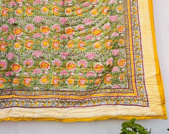 Anokhi Indian Jaipuri Block Print Quilt Printed Reversible Razai Cotton Handmade Floral Quilt, Jaipuri Razai, Bedspread Comforter