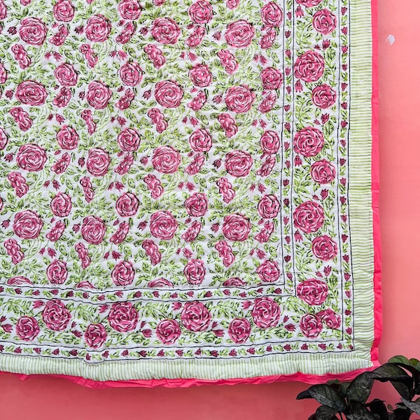 Couette indienne Anokhi Jaipuri Block Print Couette florale faite main en coton Razai réversible, Jaipuri razai, Couette couvre-lit