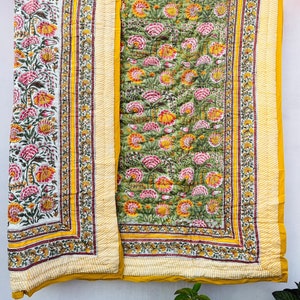 Anokhi Indian Jaipuri Block Print Quilt Printed Reversible Razai Cotton Handmade Floral Quilt, Jaipuri Razai, Bedspread Comforter