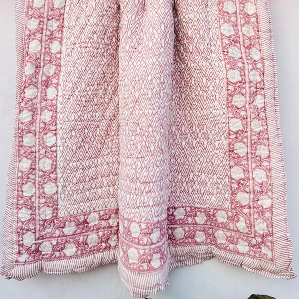 Hand Block Print Quilt Indian Reversible Jaipuri razai Cotton Voile Handmade Floral Quilt Jaipuri Quilt Comforter