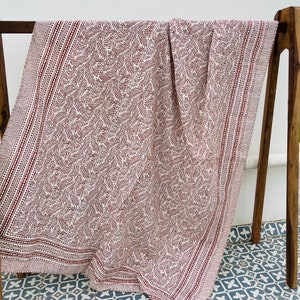 Indian Kantha Quilt Hand block Printed  Quilted  Natural Colour Indian inspired Bedding Blanket Throw Bedspread Cotton Quilt Jaipuri Quilt