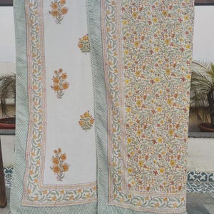Edredom de algodão com estampa em bloco, reversível, floral, tamanho queen, estilo boho, leve, para o verão.